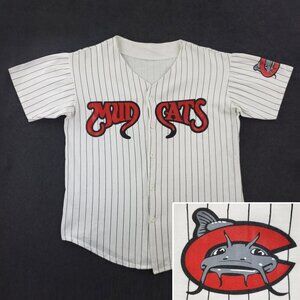 Carolina Mudcats Vintage Baseball Jersey Pinstripe Age/Wear Measures Large